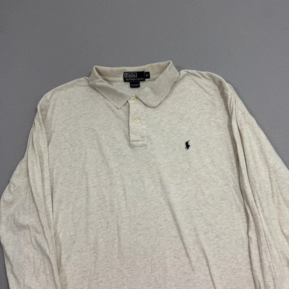 Polo Ralph Lauren Polo XL Beige Heathered Long Sleeve Embroidered Pony Vintage